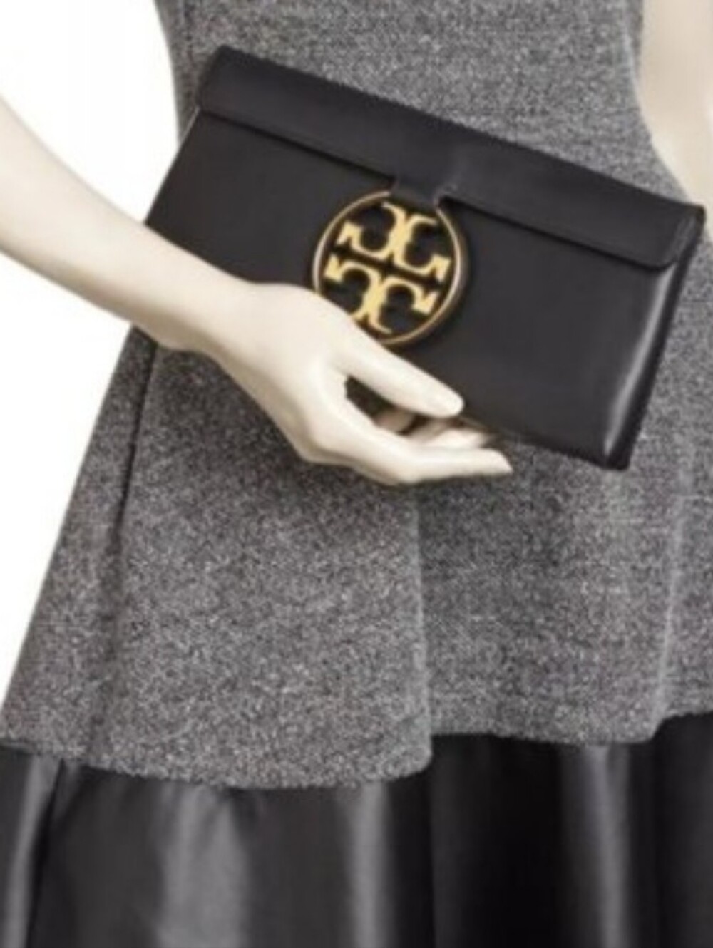Tory Burch Black Leather Clutch with Gold Logo
